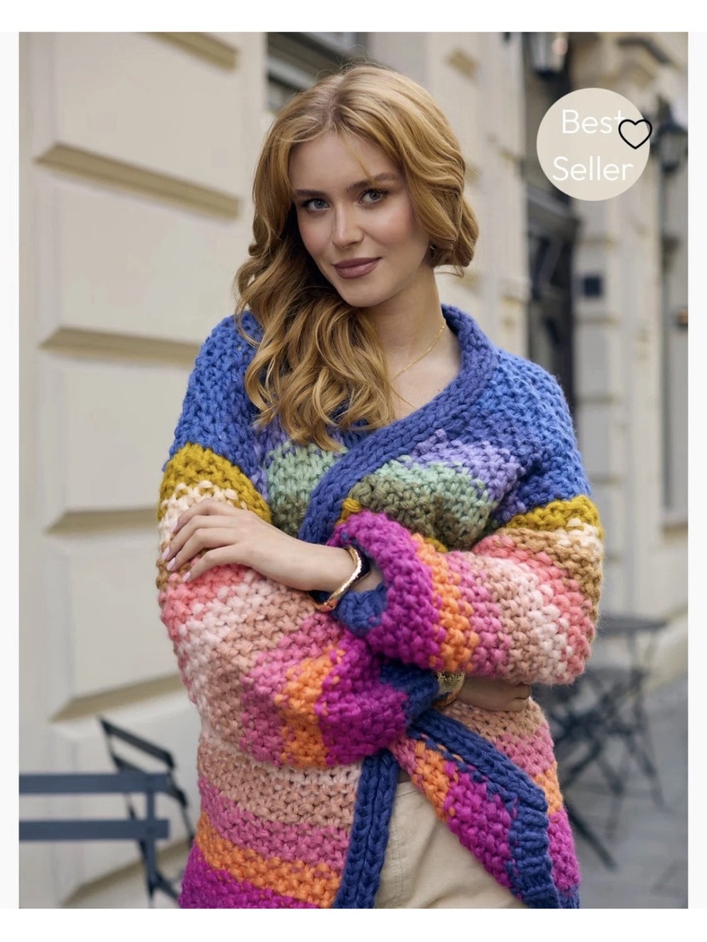 SAACHI Rainbow Chunky Knitted Open Front Cardigan Sweater One Size Multi Color